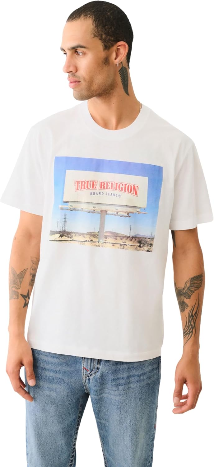 True Religion Men's Short Sleeve Billboard Tee – Bold Graphic Design with Premium Comfort