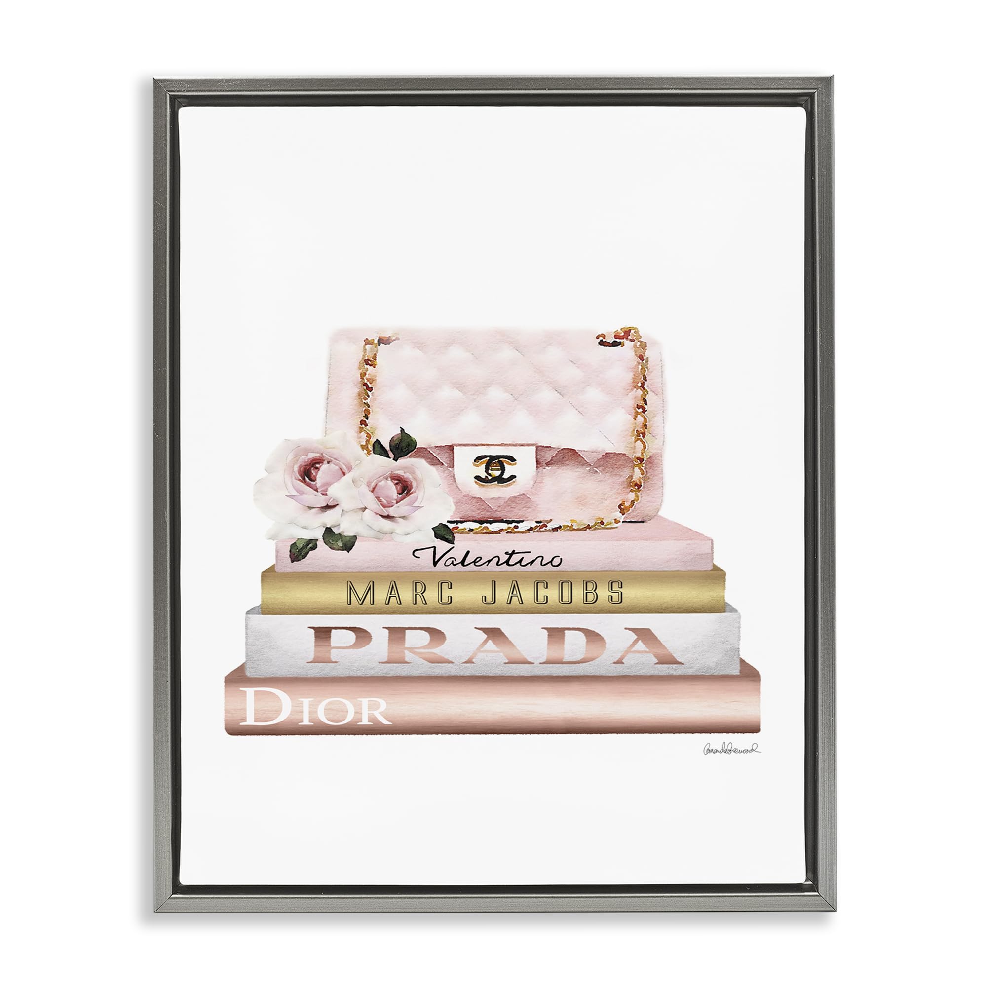 Stupell Industries 'Pink Purse Gold Bookstack'| Floating Frame Canvas Art