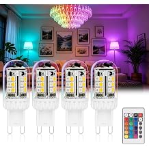 G9 LED Bulb Color Changing Remote Controlled, G9 RGB Light Bulbs LED Not Smart, 3W 100-240V 2700K Warm White+15 Multi Color for Indoor, Party & Home Decor 4 Bulbs and 1 Remote
