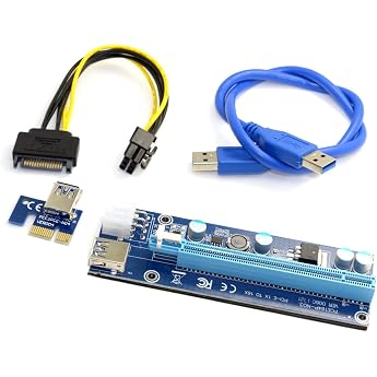 Cablecc PCI-E 1x to 16x Mining Machine Enhanced Extender Riser Adapter with USB 3.0 & SATA Power Cable