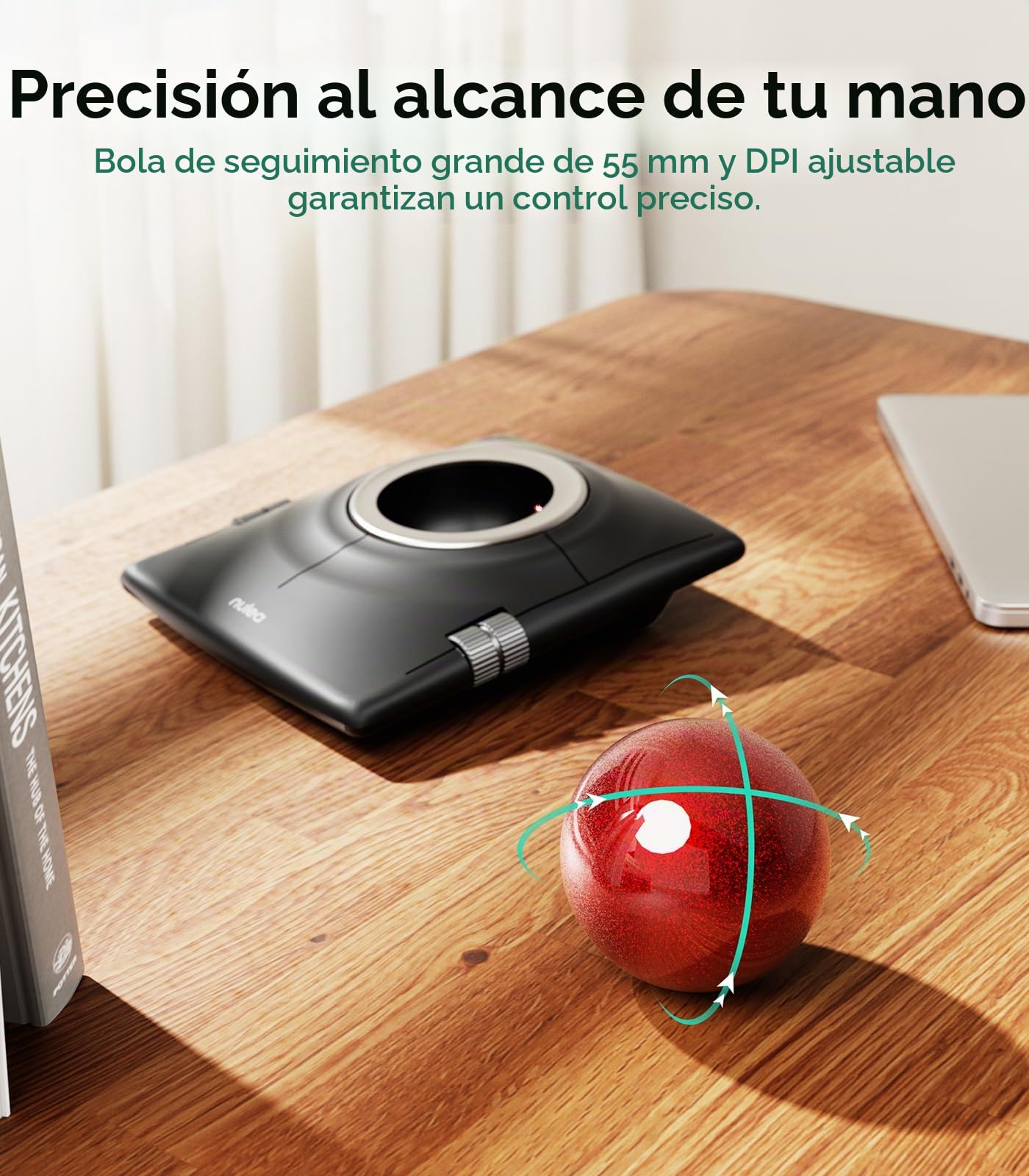 Nulea M512 Ratón Trackball Inalámbrico, Trackball Ergonómico de 55mm, dpi Ajustable para un Control Preciso, Compatible con Mano Derecha o Izquierda, Recargable, Bluetooth Multi-Dispositivo y 2.4GHz