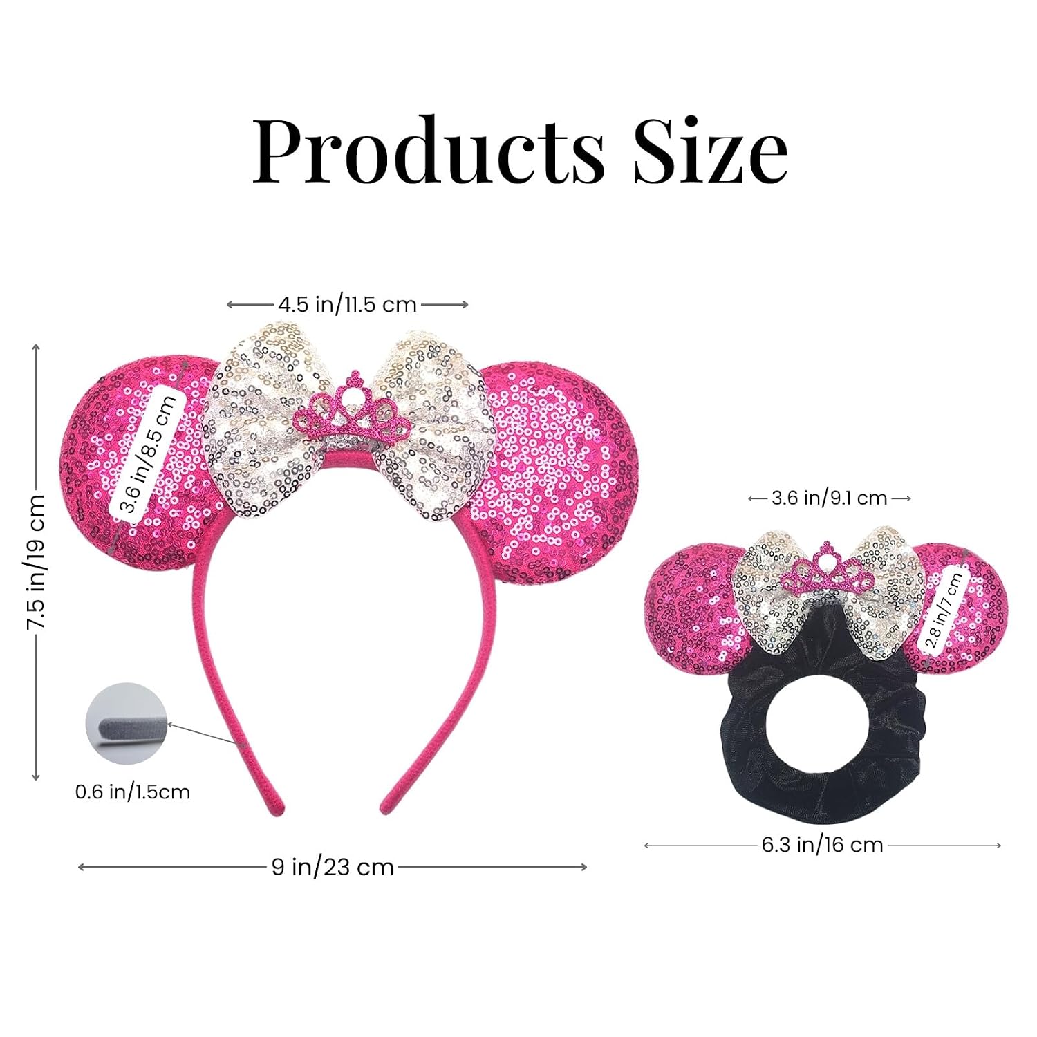 Mouse Ears Headbands Sequin Bow Scrunchies - Glitter Hair Bands for Women Birthday Party Cosplay Halloween Costume