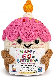 60th Birthday Gifts for Women, Men, Handmade Crochet Cake Keepsake | With a cheerful birthday card, made as a cute keepsake for Mom, Dad, Sister, Best Friend, Coworkers Unique Gifts Ideas