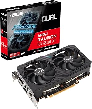 ASUS Dual AMD Radeon RX 6500 XT OC Edition 4GB GDDR6 Gaming Graphics Card AMD RDNA 2, PCIe 4.0, 4GB GDDR6 Memory, HDMI 2.1, DisplayPort 1.4a, Axial-tech Fan Design, 0dB Technology,