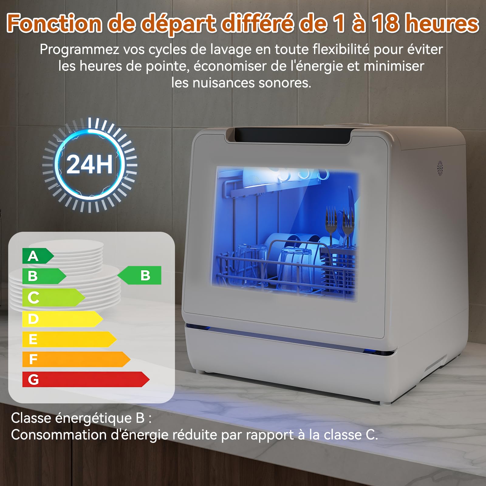 YU YUSING Mini Lave-vaisselle Compact 43cm 3 Couverts, 6+1 Programmes