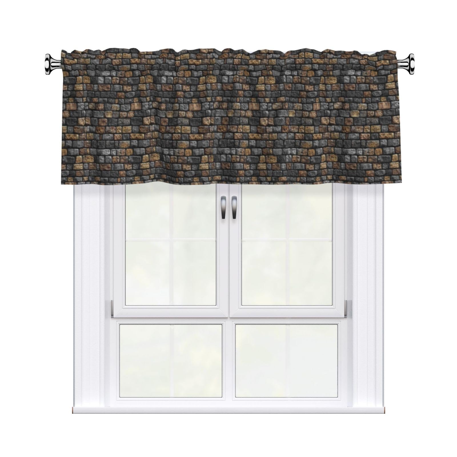 Woshuwo Medieval Wall Texture Valances For Windows Rod Pocket Window Treatment Short Curtains For Kitchen Living Room Bedroom Decor 54x18in