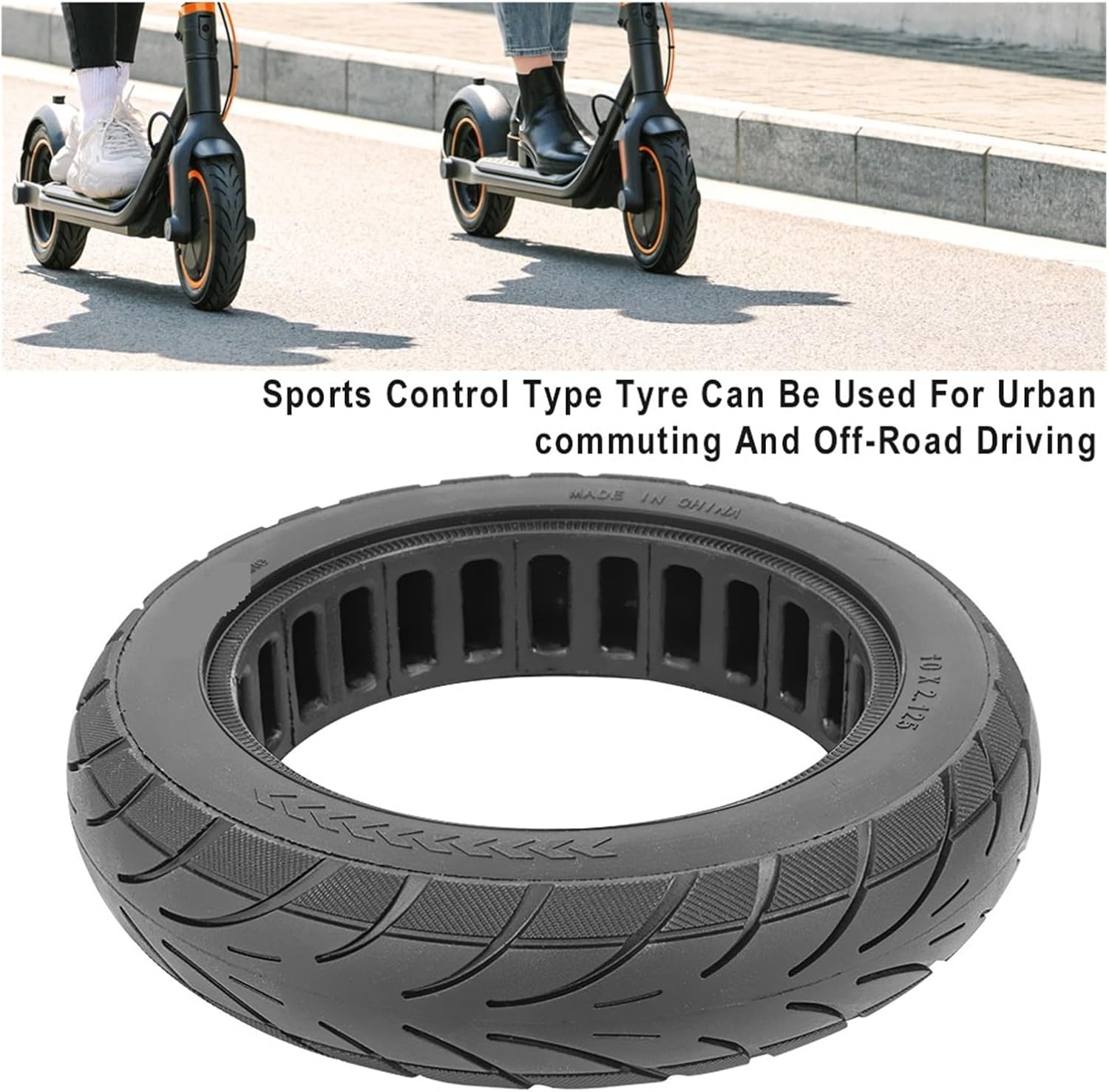 10 Inch 10x2.125 Rubber Solid Tire, Compatible for Ninebot Segway F20 F25 F30 F40 Electric Scooter Tubeless Thickened Explosion Proof Tyre Accessories