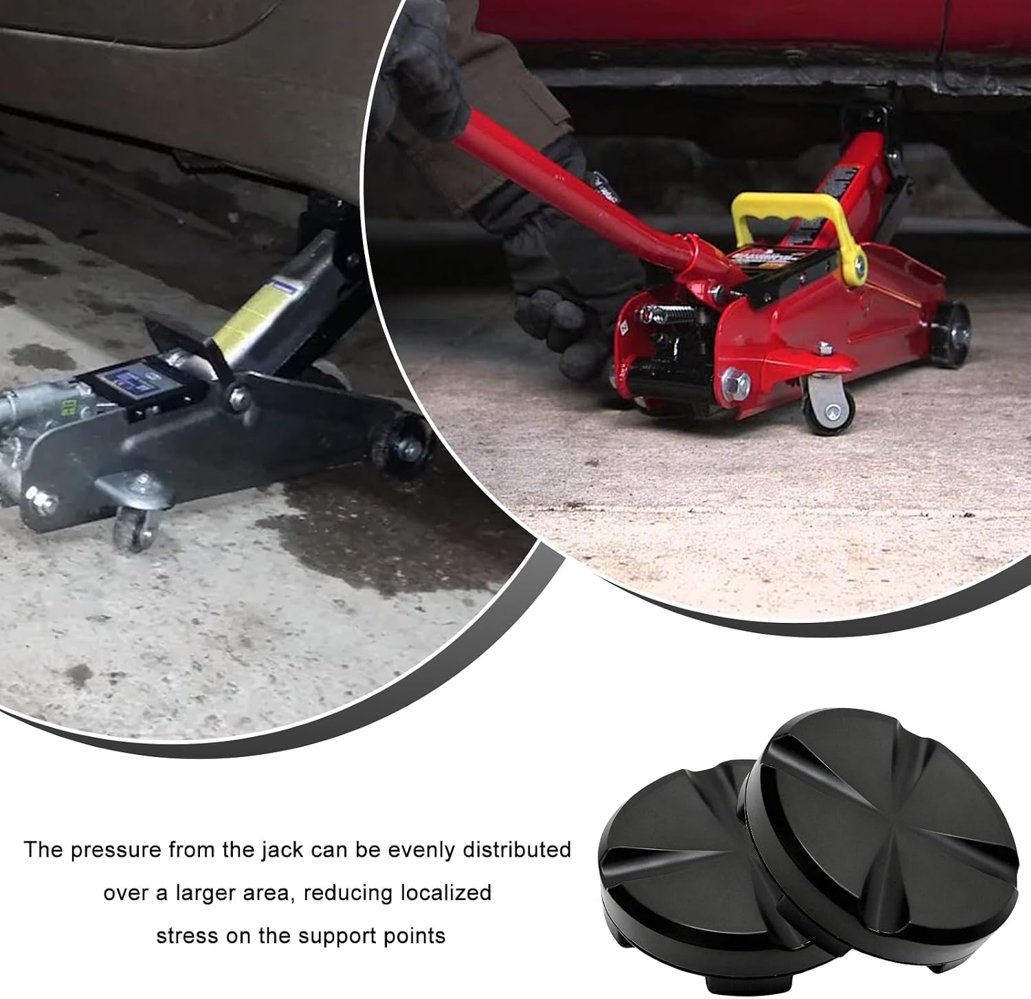 2 PCS Jack Pad, Heavy Duty Rubber Cross Slotted Pinch Weld Pad Frame Rail Protector, Universal Grooved Round Floor Jack Protective Puck for Cars RVs Trailers Light Trucks