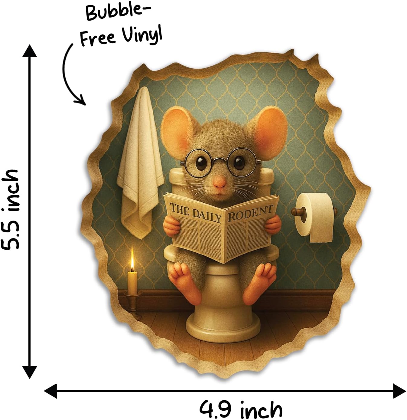 GRITKULTURE Removable Mouse Sitting on Toilet in Mouse Hole Decal Sticker 5.1inch 2 Pack. Mouse Hole in The Wall Sticker with 3D Effect. Wall Decoration, Funny Gift, Potty Training, Prank (#1)