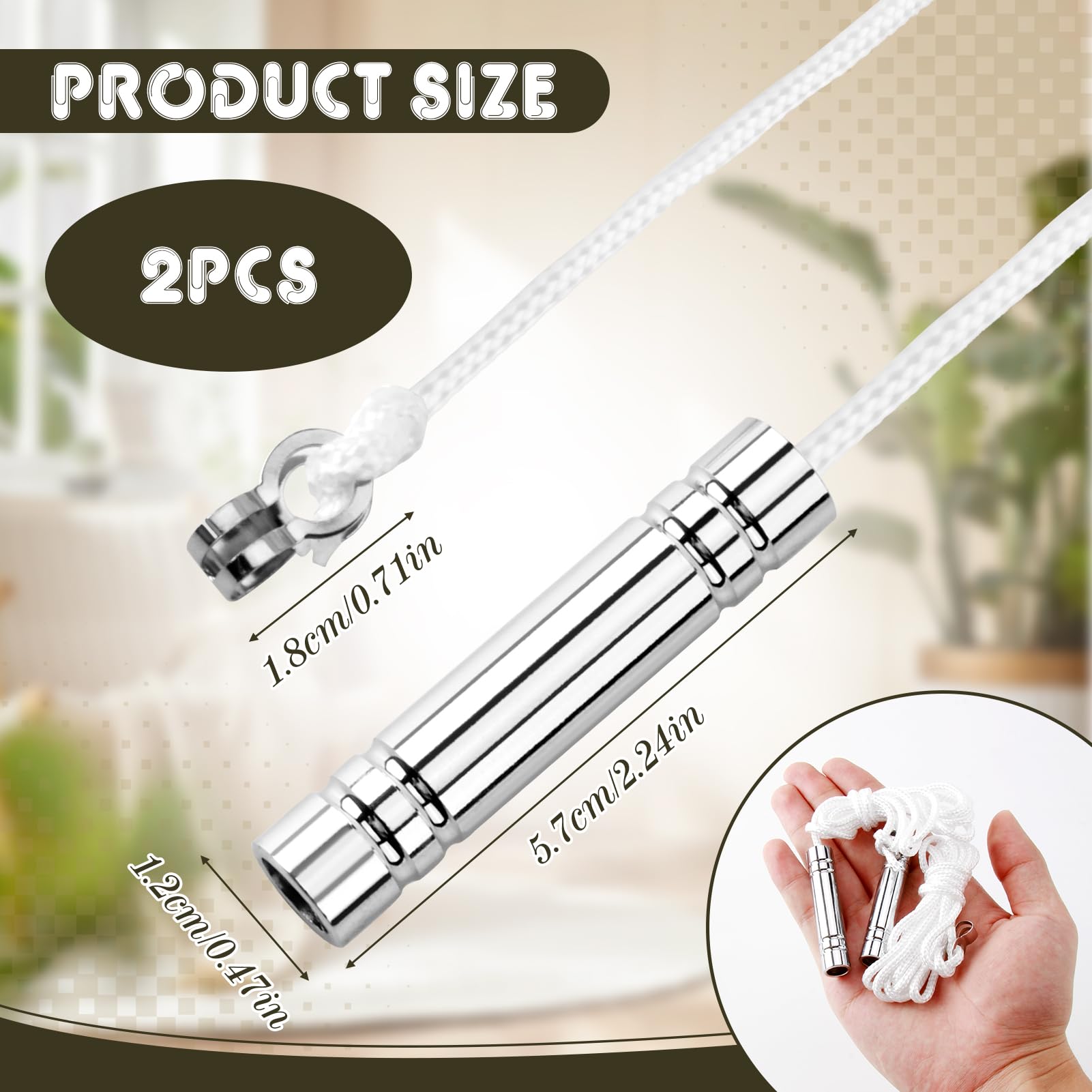 JUGCUT 2Pcs Light Pull Cord Handle for Bathroom Cylindrical Pull Cord Handle with 150 cm White Pull Cord and Connector for Bathroom Toilet Light Ceiling Fan Switch Light Fixtures Chrome - Image 2