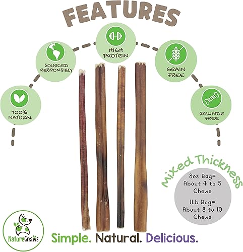Miniatura 9 de Nature Gnaws Bully Sticks para perros de 5 a 6 pulgadas (1 libra), grosor mixto, de larga duración para masticadores agresivos y perros grandes,
