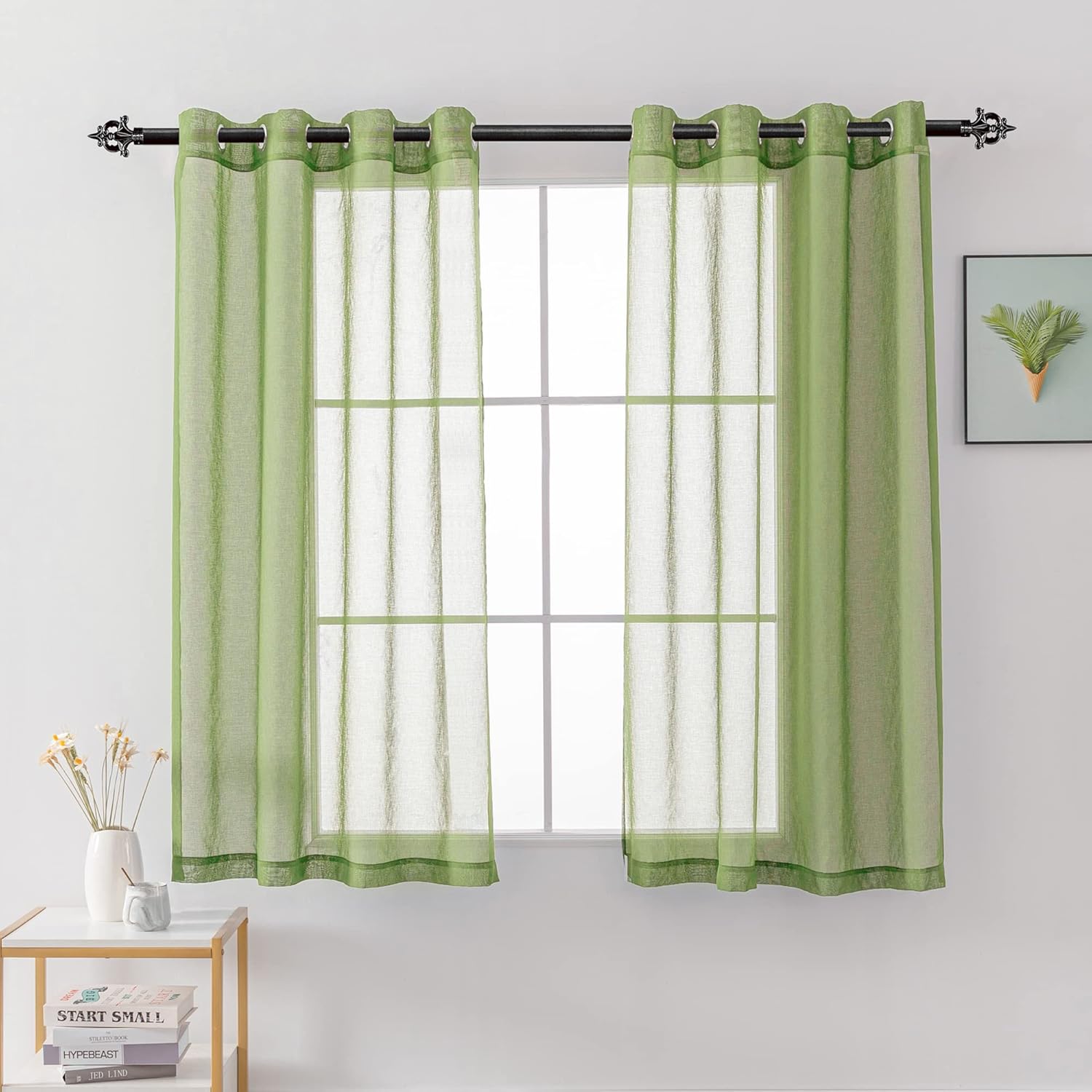HUTO Sheer Green Curtains for Kids Girls Bedroom 84 Inch Length Grommet Sage Green Voile Window Curtain Panels Drapes for Bedroom and Living Room 2 Panels 52x84 Inches Long