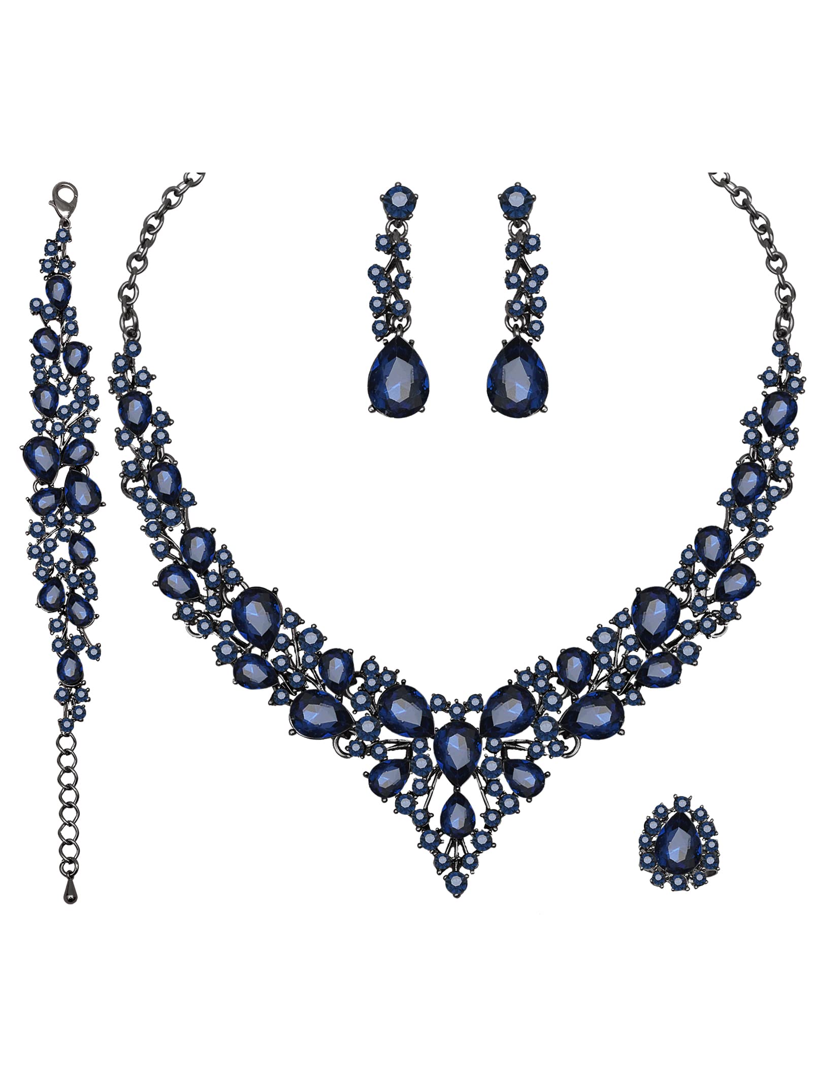 CSY4 Pcs/Set Austrian Crystal Necklace Earrings Bracelet Ring Bridal Jewelry Sets for Brides Wedding Party Costume Accessories Gifts for Women