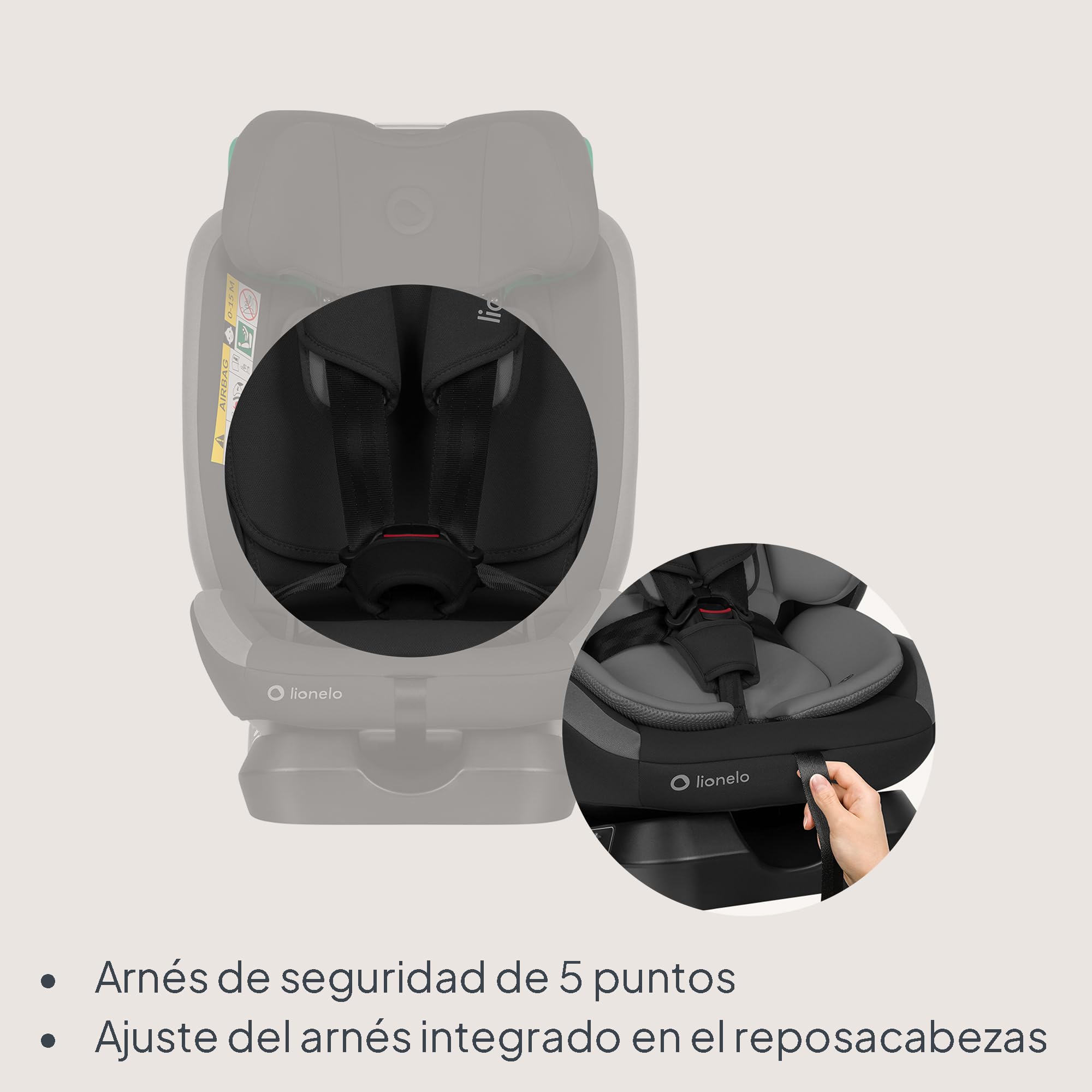 Lionelo Aart i-Size Silla De Coche, Grupo 0/1/2/3, 40-150 cm, 0-12 Años, Instalación Universal Con Cinturón, Reposacabezas Memory Foam Ajustable, a Contramarcha y a Favor de la Marcha, Funda Extraíble