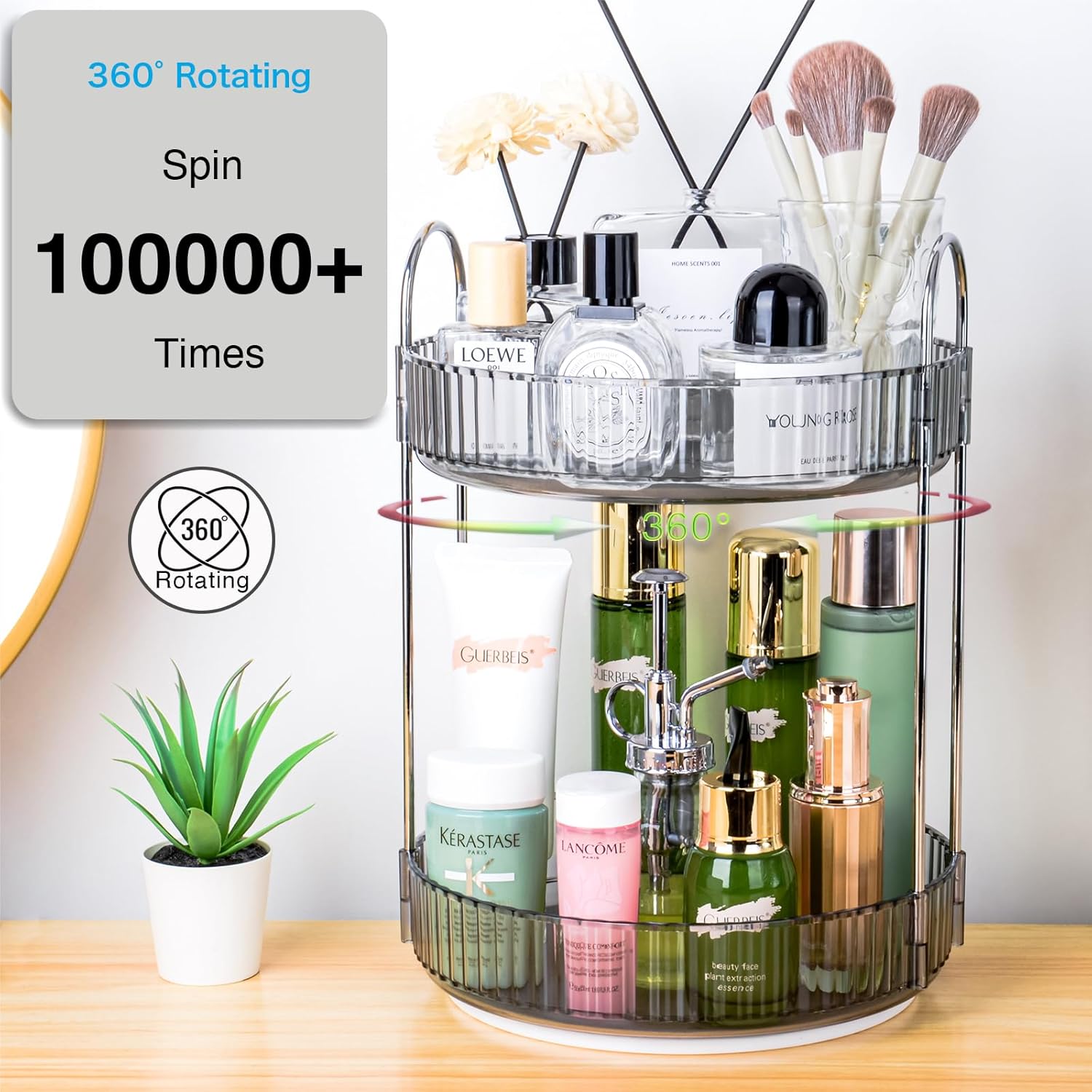 360 Rotating Makeup Organizer, 2 Tier Lazy Susan Bathroom Counter Organizer, Skincare Organizers, Spinning Perfume Organizer & Vanity Organizer Countertop (Classic Grey, 2 Tier) - Image 5