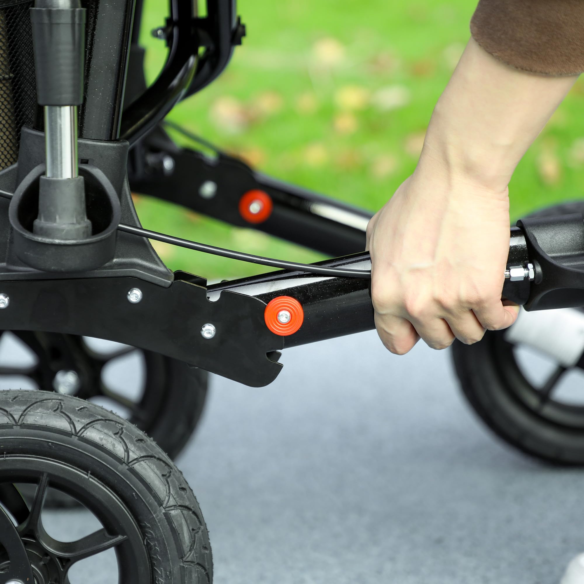 HOMCOM Déambulateur 4 roues pliable, rollator en aluminium léger, siège rembourré, dossier, poignée réglable, sac rangement, double frein, roues tout-terrain, déambulateur pour personnes âgées, noir
