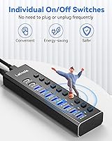 Vista 5 de Powered USB Hub 3.2, LEINSIS 10-Port USB 3.2/USB C Hub (10Gbps USB-A 3.2 +2 USB-C 3.2 +7 USB 3.0 Ports) with Individual On/Off Switches and 12V