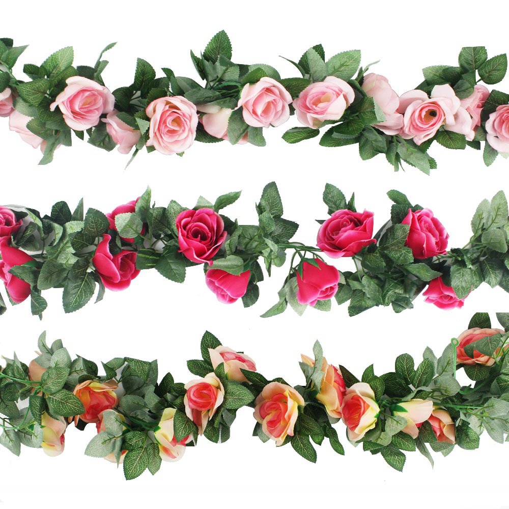 Cewor 3pcs 22 6 Feet Fake Rose Vine Artificial Flower Garland For Wedding Home Party Garden Decoration Champagne Pink And Hot Pink Buy Online In Grenada At Grenada Desertcart Com Productid 46394564
