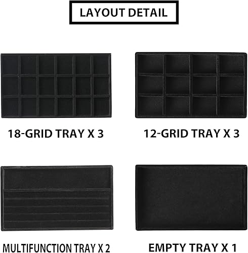Miniatura 2 de Frebeauty Bandeja organizadora de joyas, bandejas apilables de terciopelo para joyas, insertos de cajón, organizador de aretes para mujeres y niñas,