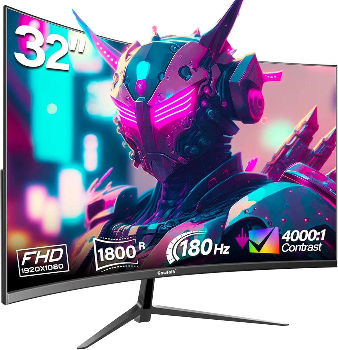 Gawfolk 32 inch Gaming Monitor 1800R Curved Computer Monitors 165HZ / 180HZ PC Monitors VA Screen for Home, Office and Dormitory, FHD 1080P Computer Monitor Support HDMI & DP
