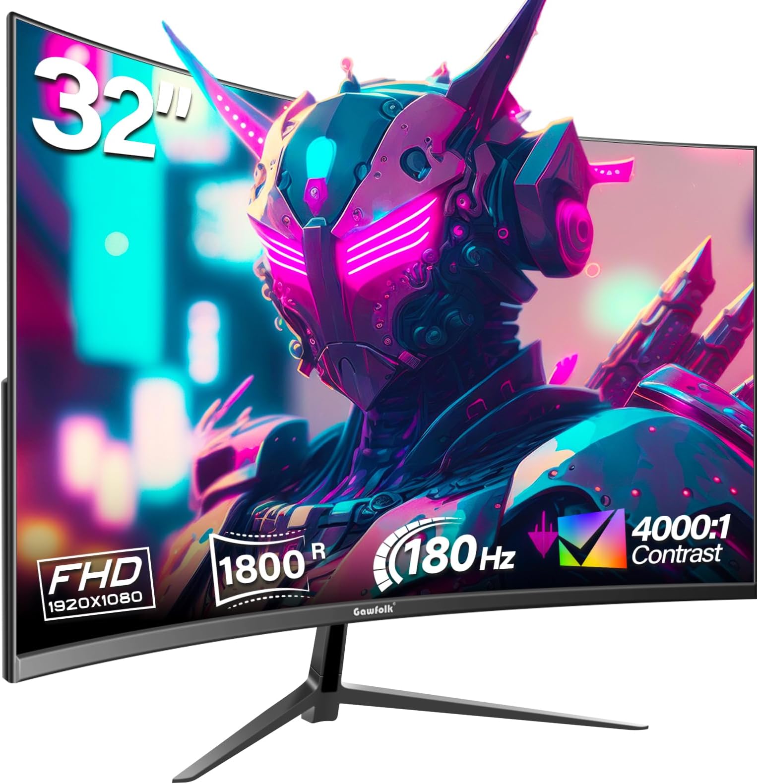 Gawfolk 32 inch Gaming Monitor 1800R Curved Computer Monitors 165HZ / 180HZ PC Monitors VA Screen for Home, Office and Dormitory, FHD 1080P Computer Monitor Support HDMI & DP