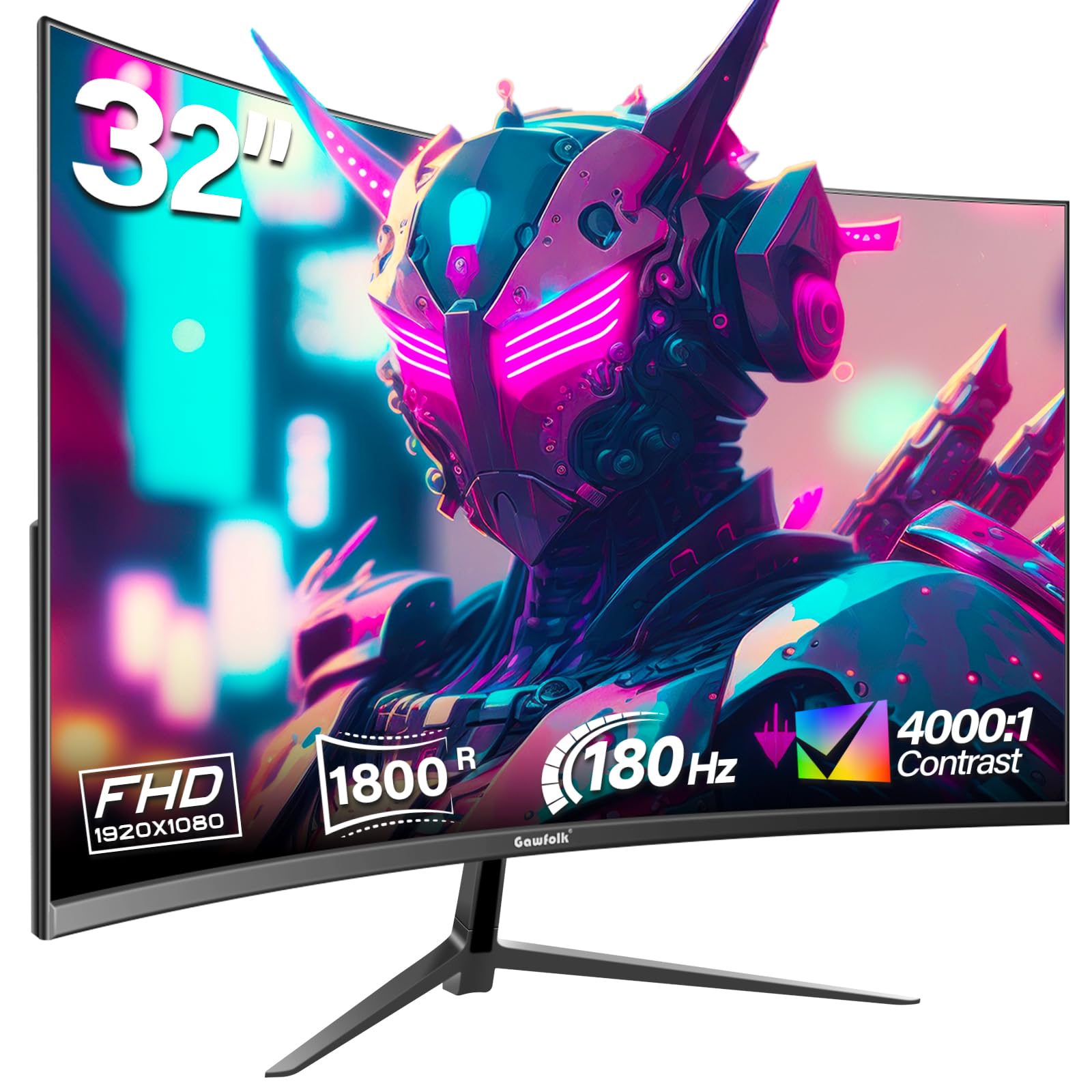 Gawfolk Gaming Monitor 32 pollici Curvo 180hz/165hz Full HD 1080p Da PC Schermo 1500R Senza Cornice Per Computer Con Freesync E Tecnologia Eye Care, Supporta VESA, HDMI, DP