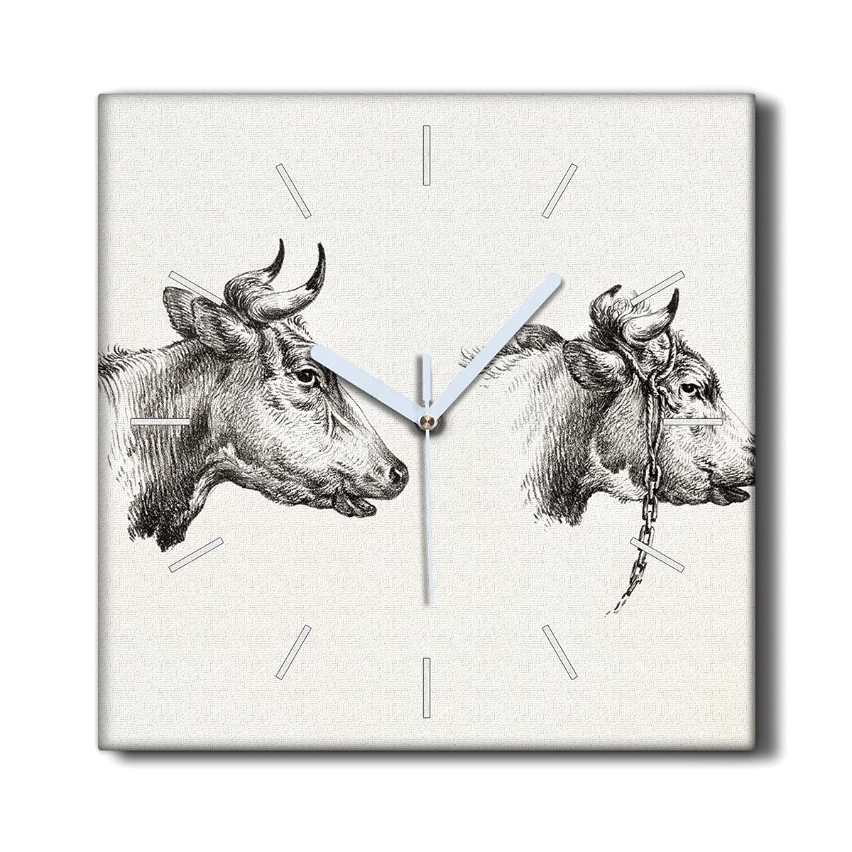 Horloge murale 30x30cm décoration toile animaux vache pour intérieur moderne