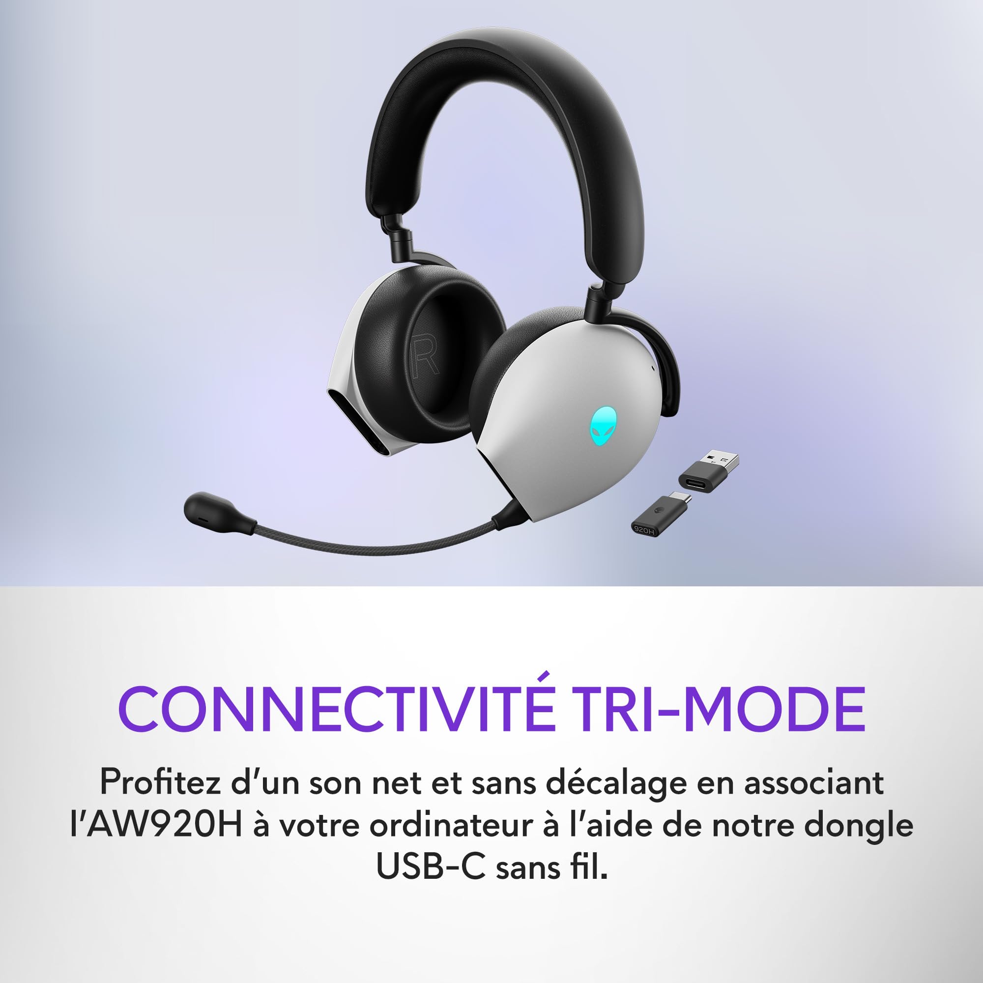 Casque de gaming Tri-Mode sans fil Alienware - AW920H, Lunar Light