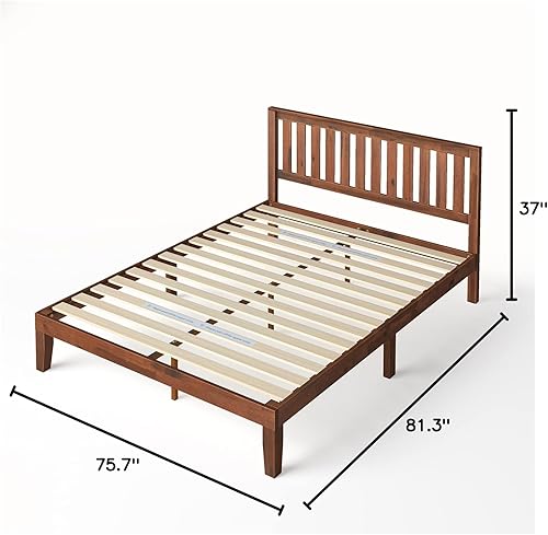 Miniatura 16 de Zinus cama con plataforma de madera maciza con cabecero de 12 pulgadas / Sin necesidad de resorte de caja / Soporte con listón de madera / Acabado