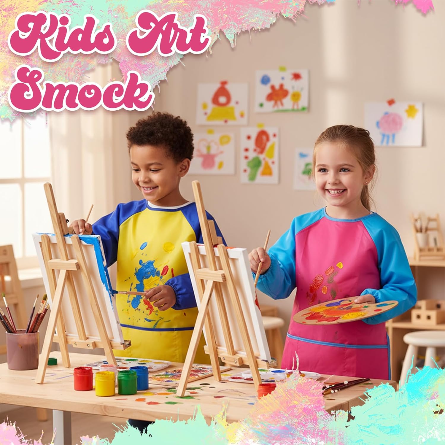 18Pcs Kids Art Smock, Waterproof Paint Smocks for Kids 3-5 with Long Sleeve 3 Pockets for Age 2-8 Years