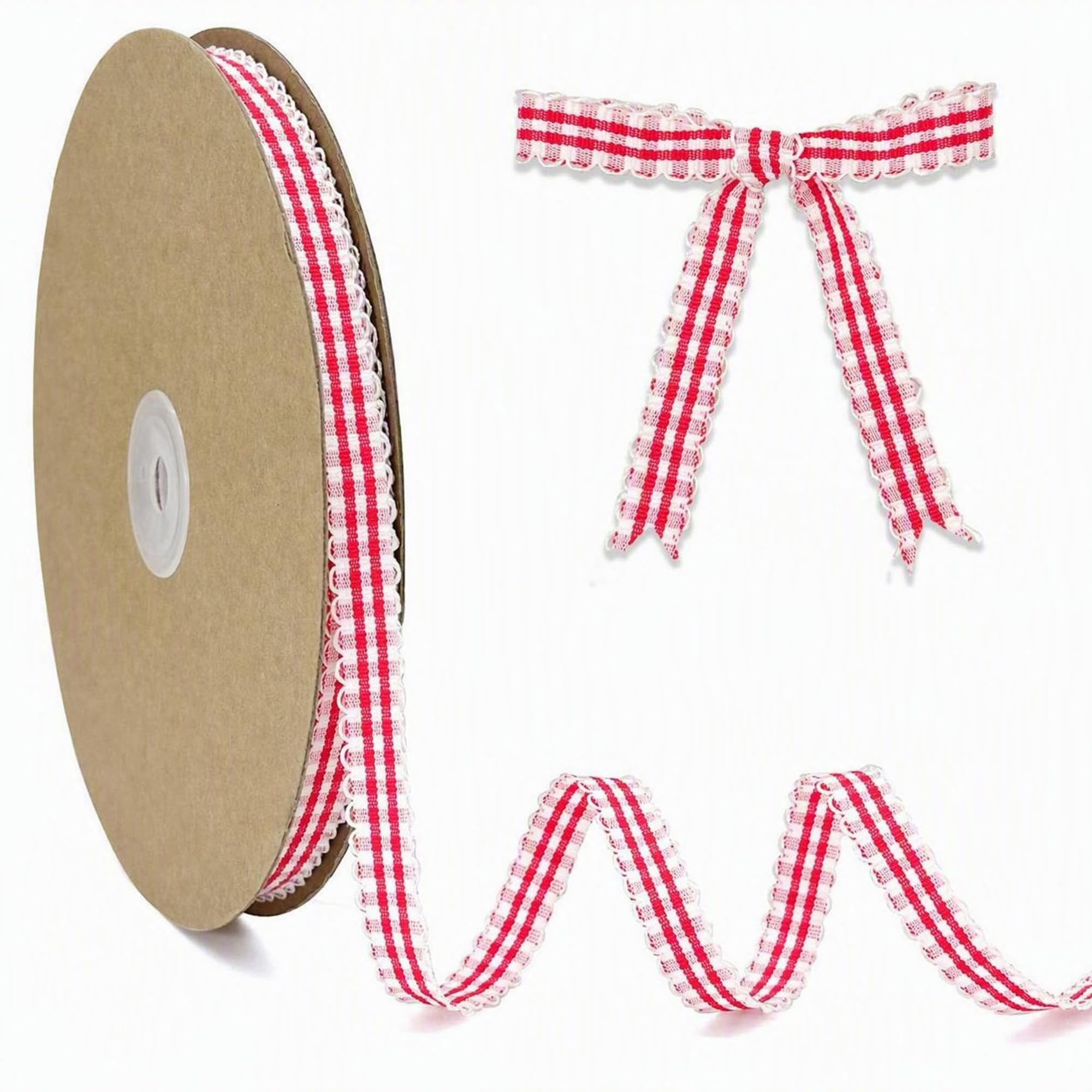 Photo 1 of PQZKLDP Gingham Plaid Ribbon 3/8" x 50 Yds Red