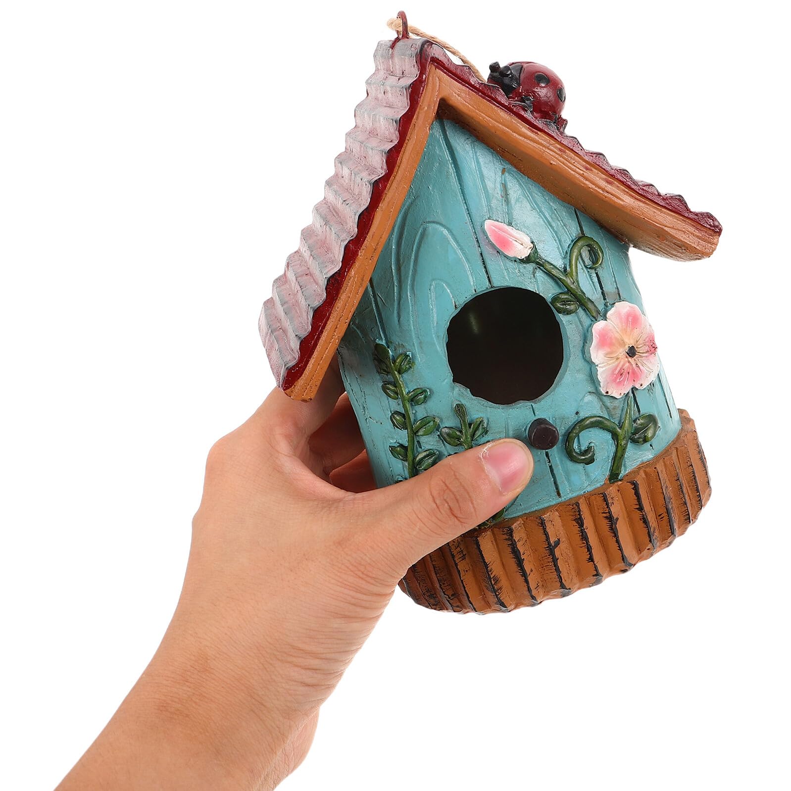 Casa de Pájaros Colgante de Resina Resistente la Intemperie Refugio Estable para Nidos Exteriores de Pequeños Pájaros Decoración de Jardín y Balcón Casita para Pajaros Versátil
