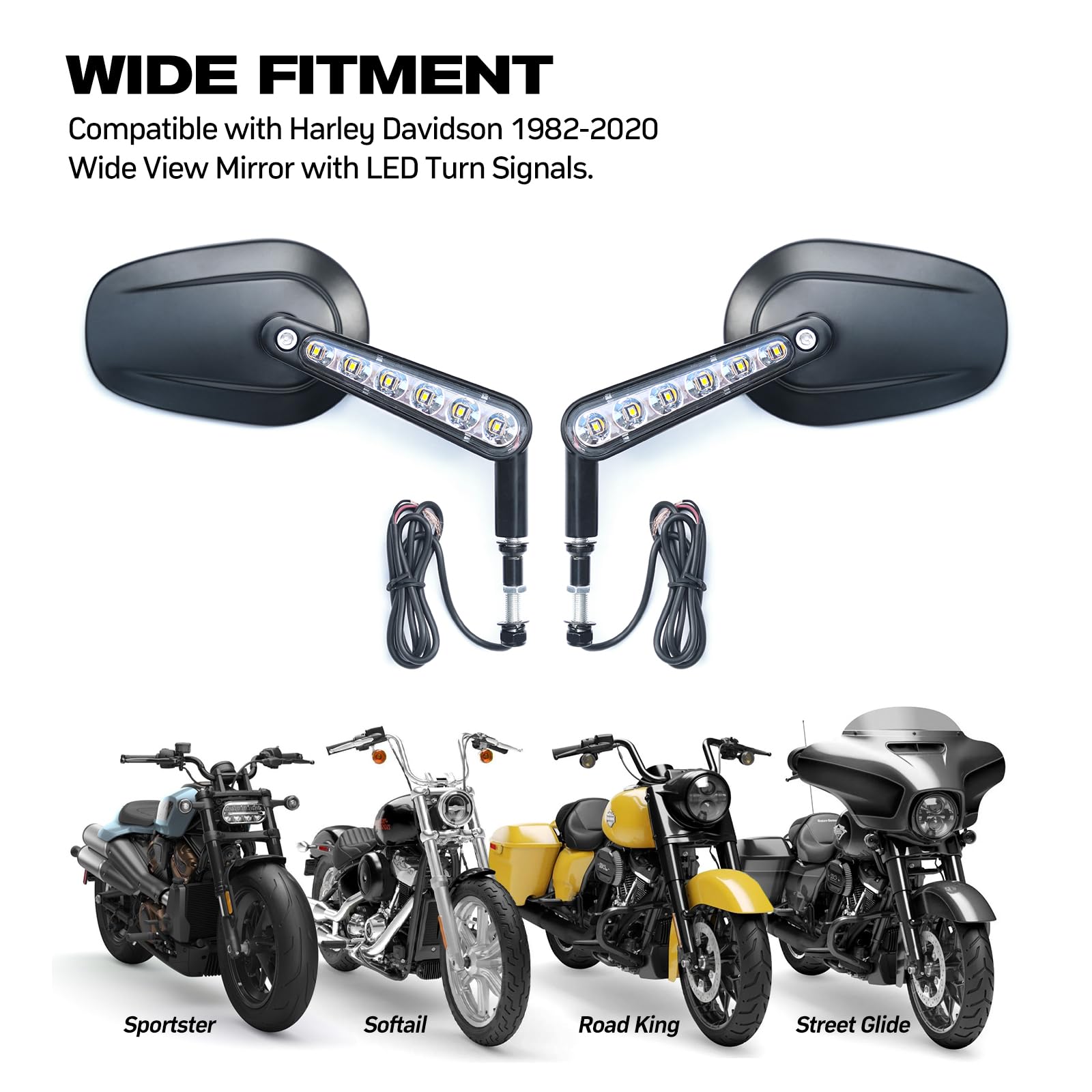 オートバイクバックミラー (黒色+LED) Ledステアリングランプ ハーレー