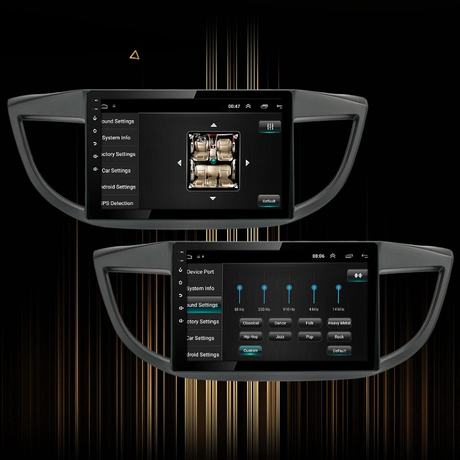 The Yoidesu Car Radio Stereo displaying sound settings with equalizer controls.