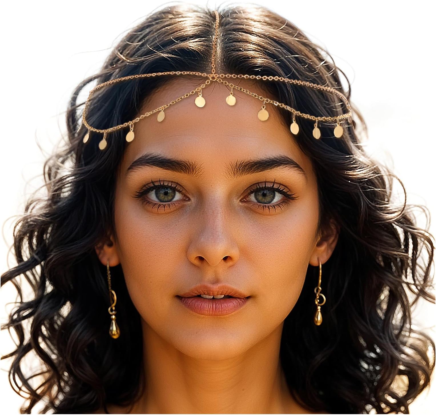 Gold Head Chain,Head Jewelry for Women,Egyptian Headpiece,Gypsy Accessories for Women,Festival Costume Headband for Daily Hair Accessories Prom Makeup