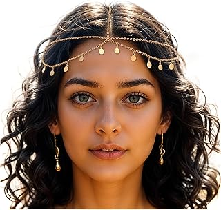 Gold Head Chain,Egyptian Headpiece for Women,Head Chain Jewelry for Women,Gypsy Accessories,Festival Costume Headband for Daily Hair Accessories Prom Makeup(21 Inches Small size)
