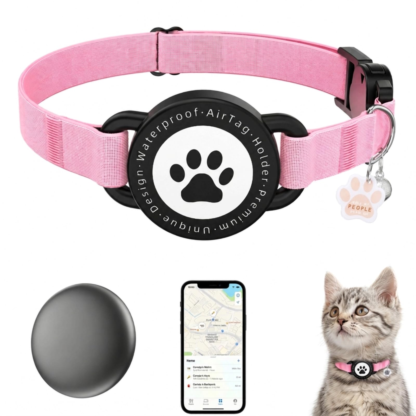 Cat Tracker Collar with QR Code, No Monthly Fee Support iOS & Android