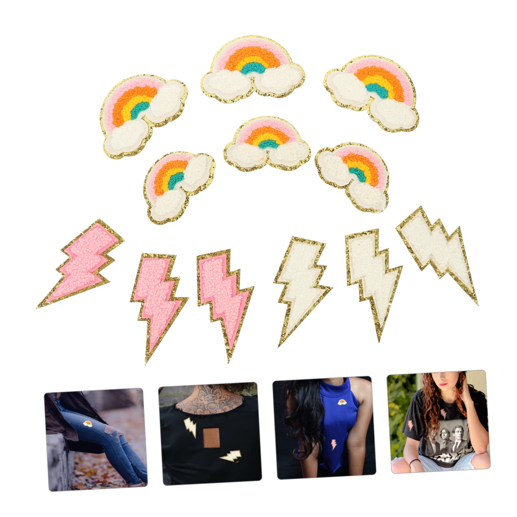 TEHAUX 60pezzi Patches Decorativi Per Abbigliamento Design Arcobaleno e Fulmine Applicazioni Per Cucire Su Jeans Borse e Artigianato Per Diy e Riparazioni Di Vestiti