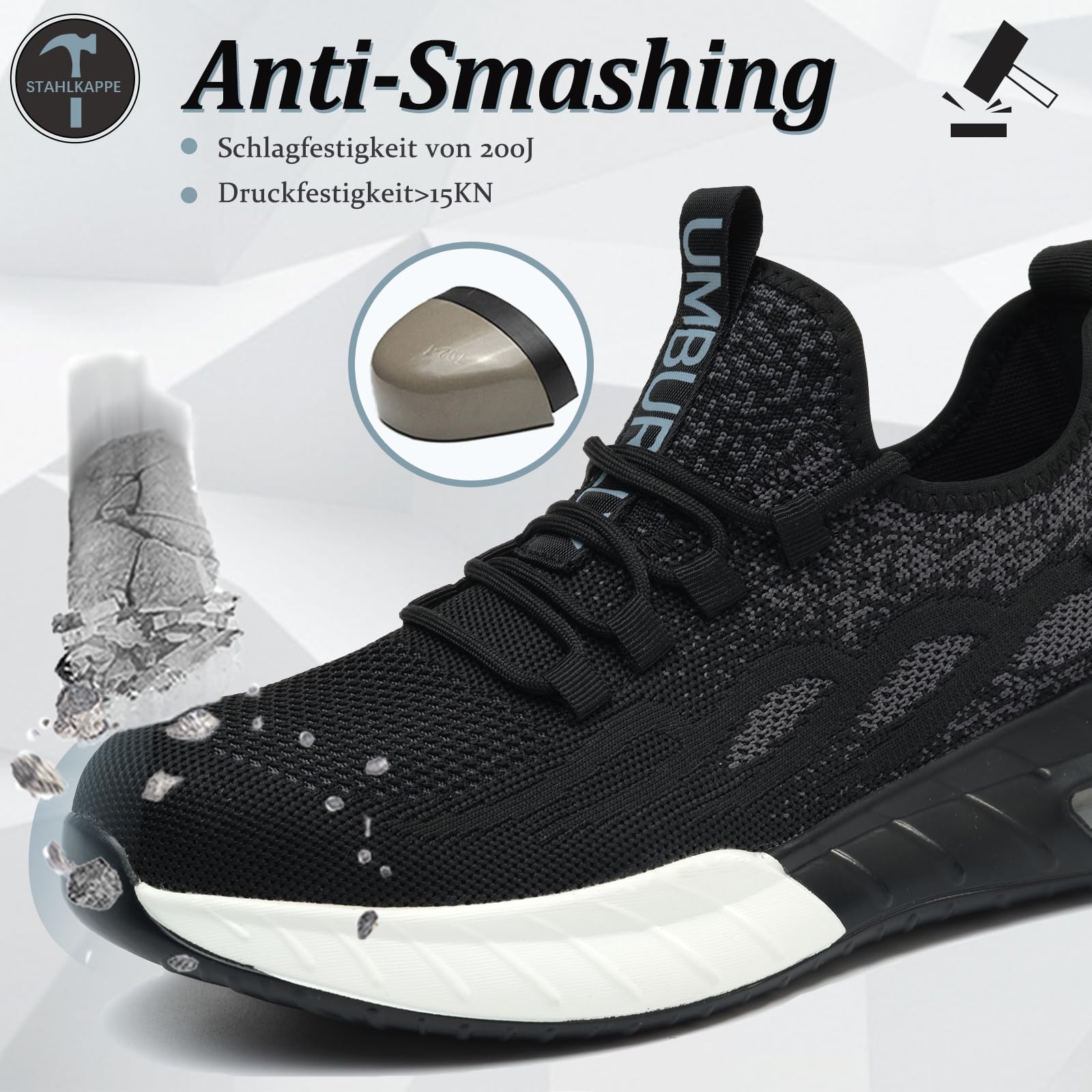 Sicherheitsschuhe Damen Leicht Sportlich Arbeitsschuhe Herren Atmungsaktiv Stahlkappenschuhe rutschfest Schutzschuhe mit Stahlkappe
