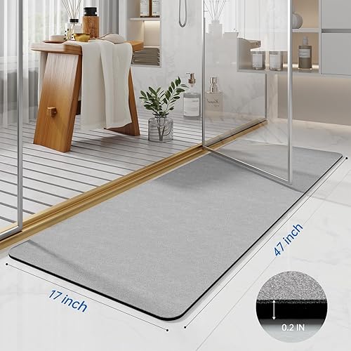Miniatura 2 de Alfombra de baño de 47 x 17 pulgadas, alfombra de baño larga de tierra de diatomeas, alfombra de baño grande de secado rápido, antideslizante, parte