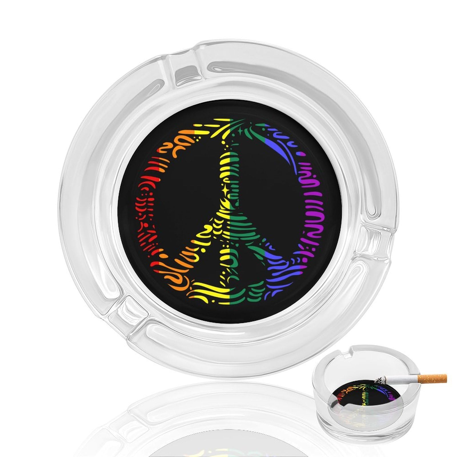 Nclqvjxzkhw Style Peace Lgbt Rainbow Flag Glass Ashtray Round Ash Tray Smoking Trays For Home Garden Outdoor