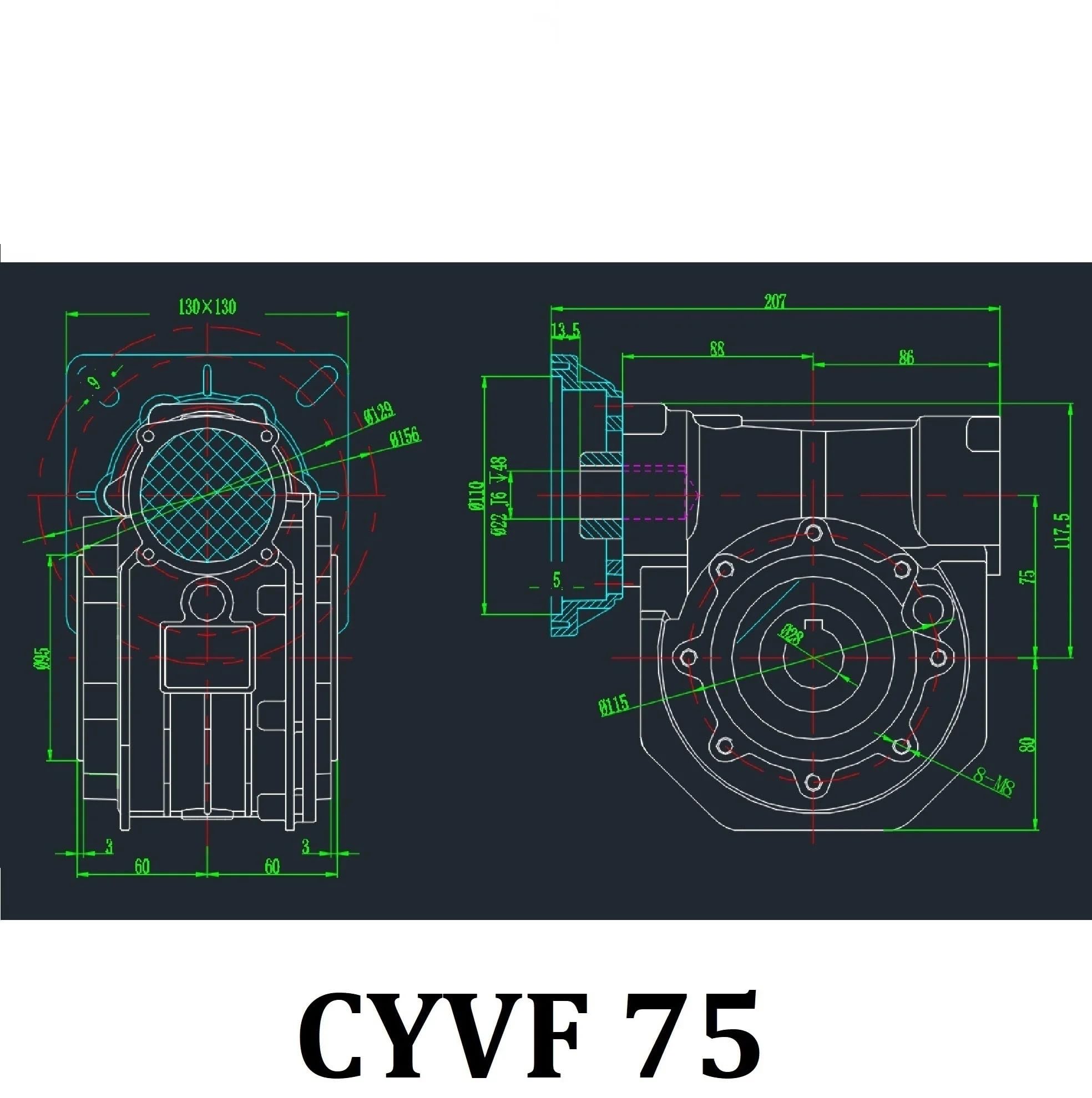 Riduttore di velocità a Vite Senza fine CYVF075 Ingresso 14/19/22/24/28 mm Uscita 28 Rapporto 5:1/100:1 Ingranaggio a in Bronzo stagnato(2.08402777777778,Input 19 FL80B5)