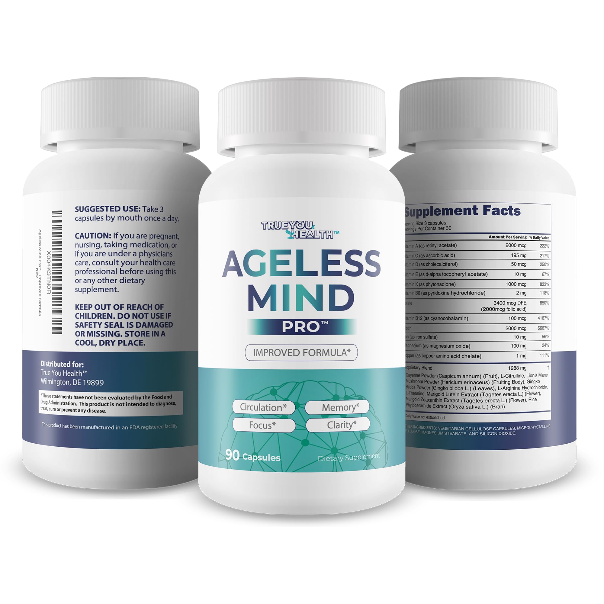 Ageless Mind Pro - Our Best Nootropic Brain Supplements for Memory and Focus - Lions Mane Mushroom Supplement Capsules for Youthful Brain Performance - Brain Booster - Ageless Brain Support Supplement — Amazon image 4