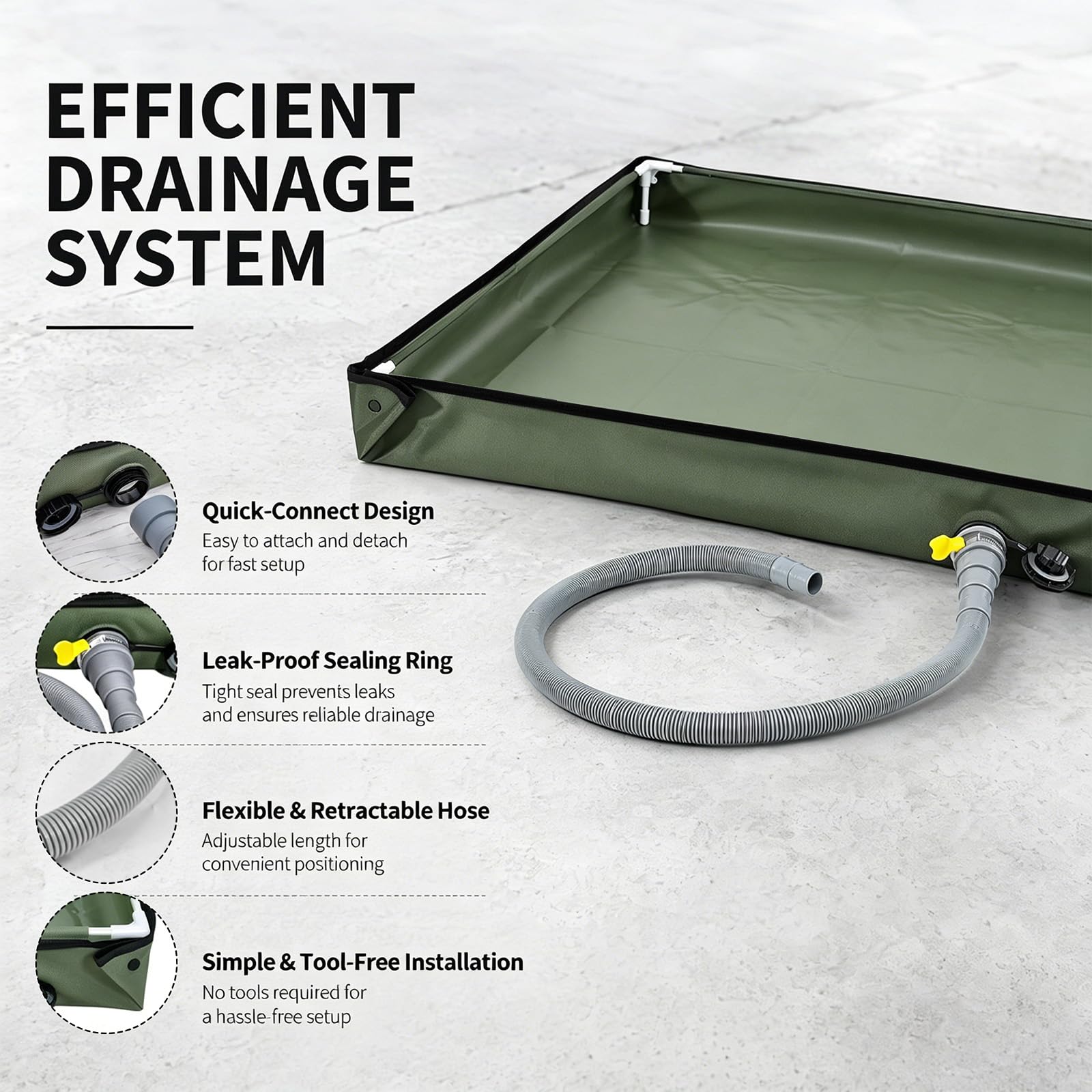 MeYuxg Vasca da doccia pieghevole, Vasca da doccia portatile 80x80cm con tubo di scarico, Base per tenda da doccia Oxford impermeabile, Doccia da campeggio mobile per tenda da doccia all'aperto