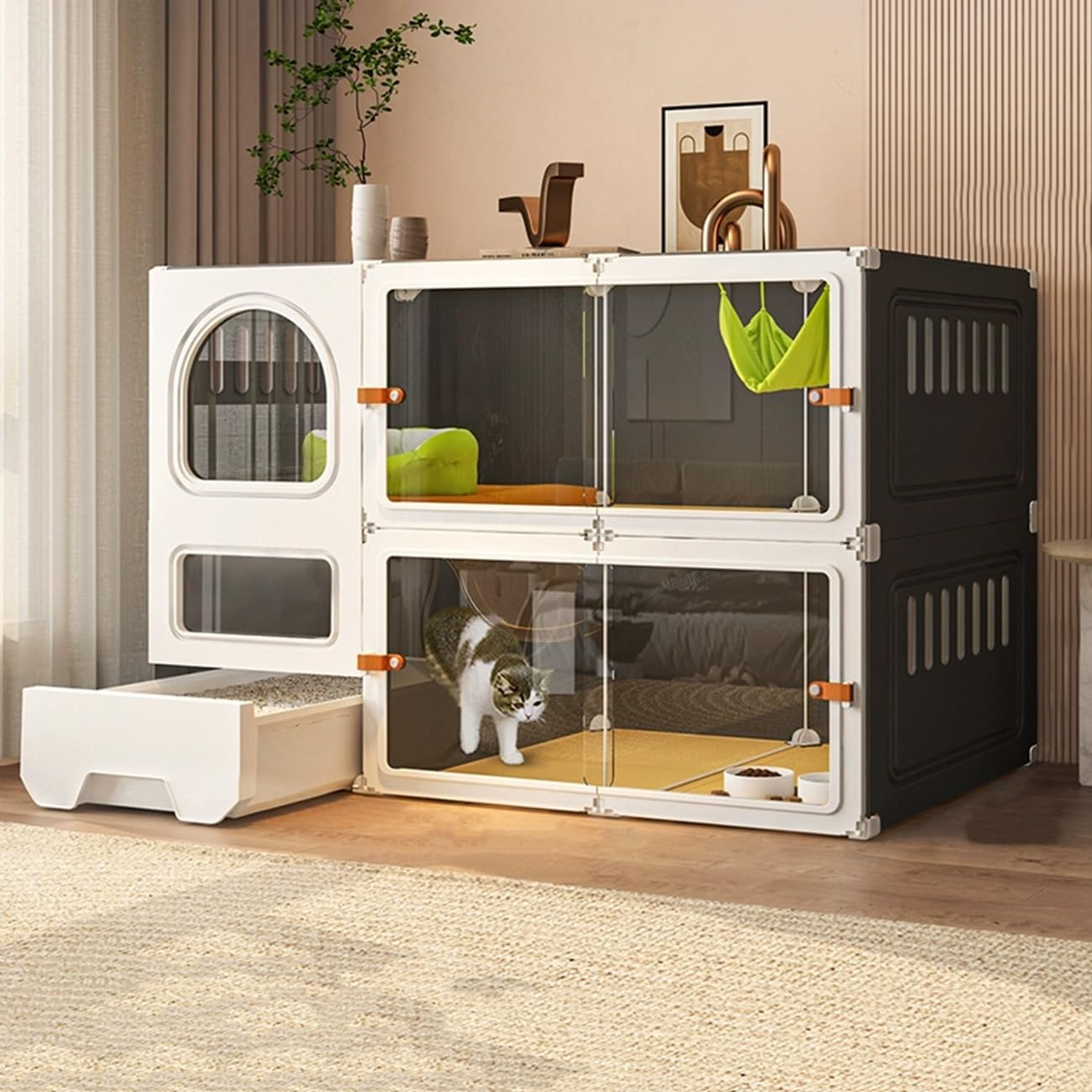 YLEPHNE Cat Cage Indoor with Litter Box, Transparent Cat Villa, Cat Enclosure for Happy Feline Friends(Gray,106x46x71cm)