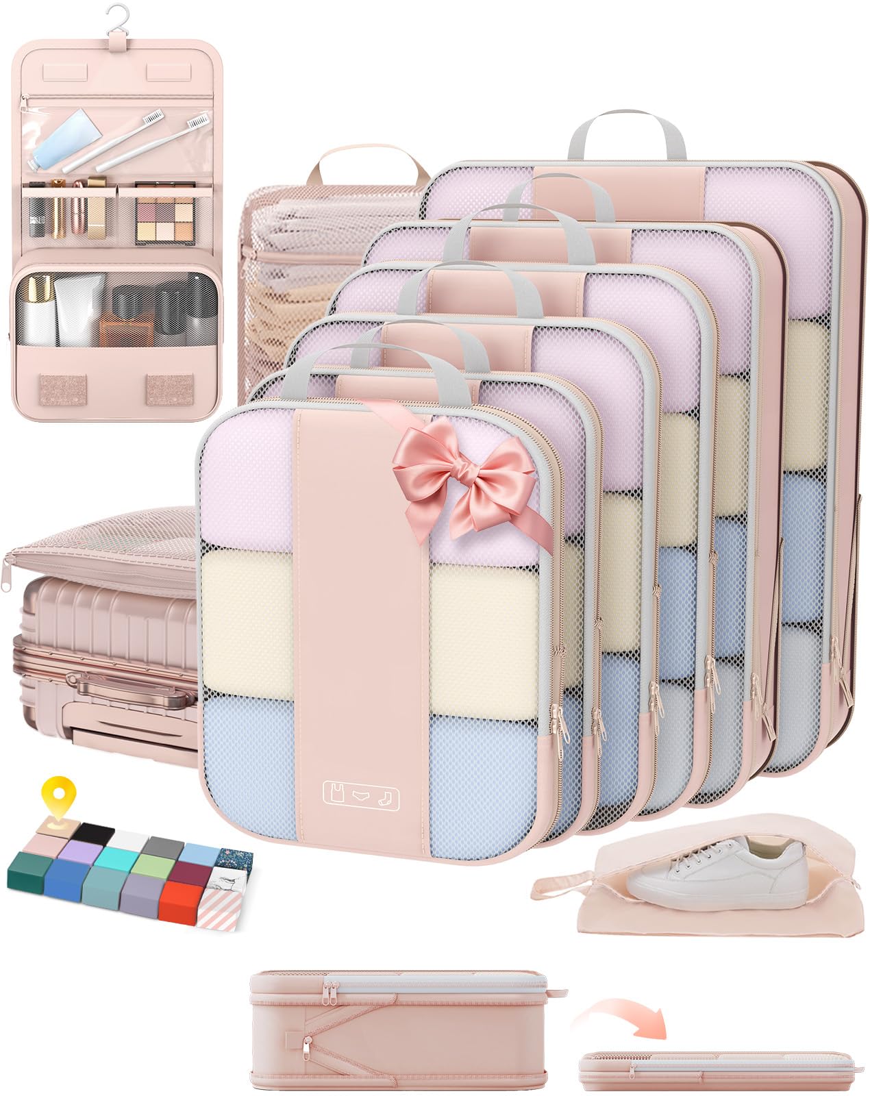 Photo 1 of 10 Set Compression Packing Cubes for Travel Gifts Women Mom,OlarHike Luggage Clothes Organizer for Travelers,Airplane/Cruise/Car/Train Travel Essentials,Compressible Expandable Saver Space Bags(Beige)