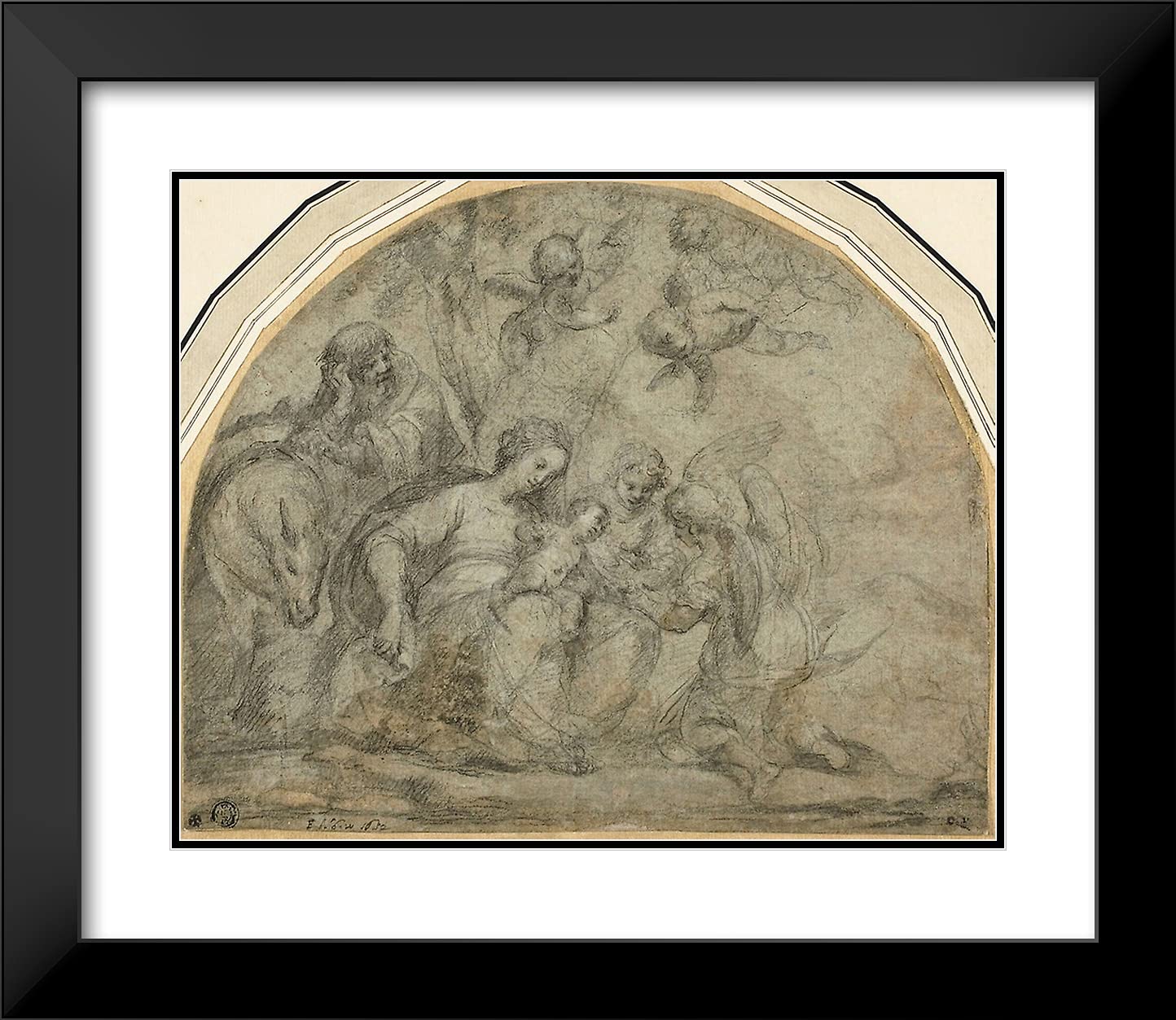 ArtDirect Francesco Albani 23x20 Black Modern Framed and Double Matted Art Print Titled Rest on The Flight into Egypt