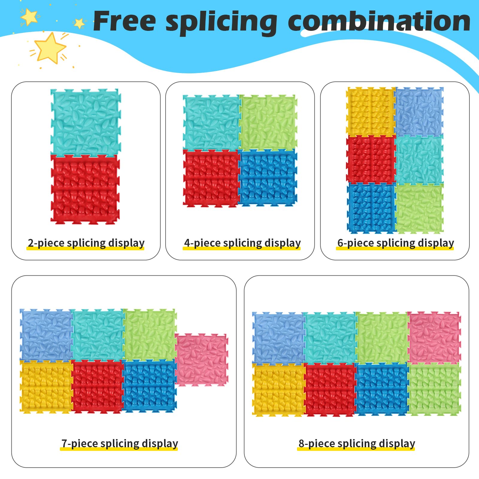 Sensoriale Ortopedico,Tappetino per Puzzle per Percezione Tattile,8PCS 25.5x25.5cm Tappetino da Gioco Massaggio Sensoriale Ortopedico per Autistici