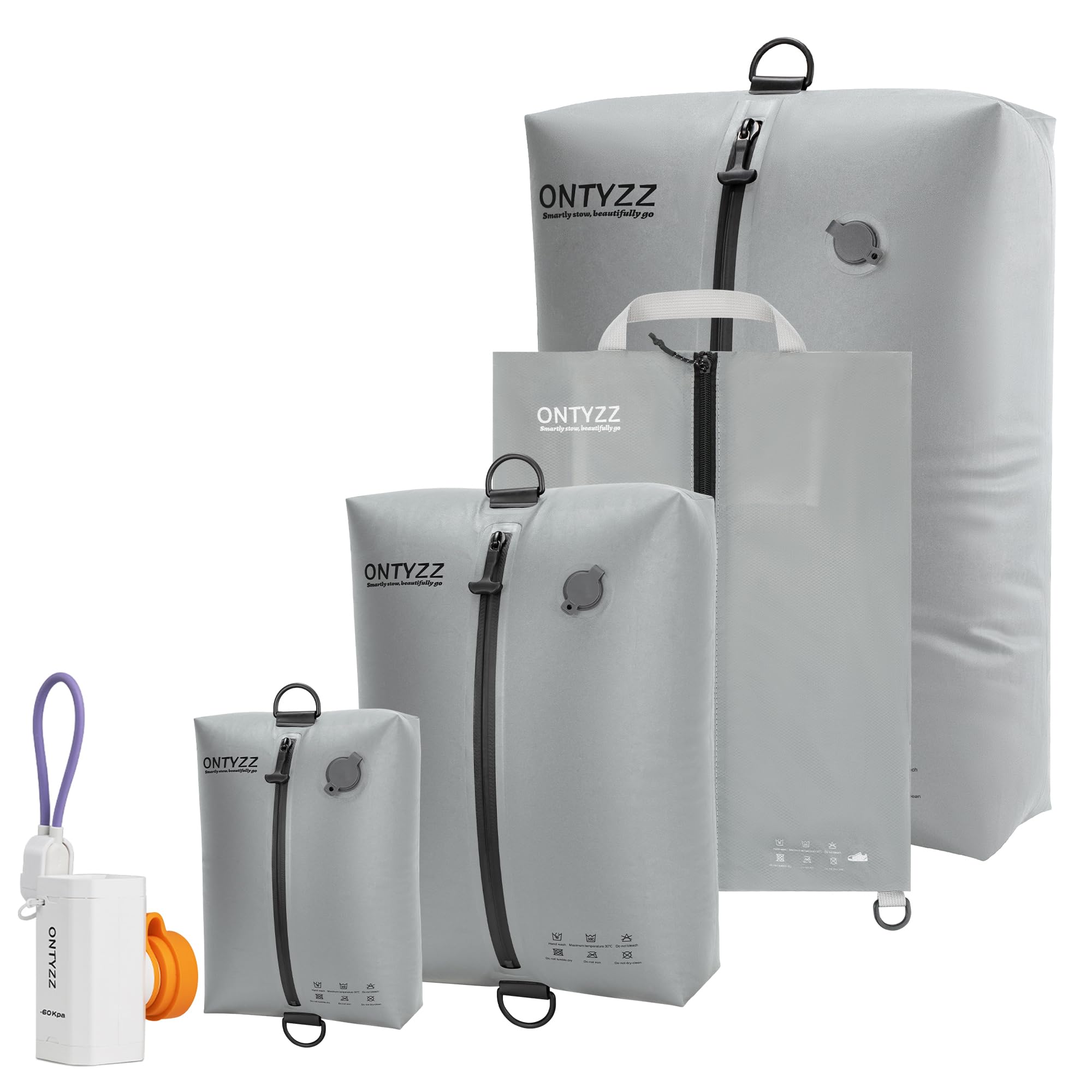 Organizzatore Valigie Compressione Cubo Imballaggio Set di 4 Riutilizzabile TPU Sacchetti Sottovuoto con IPX8 Impermeabile Cerniera Sacchetti Sottovuoto per Vestiti, Biancheria Intima, Calzini, Scarpe