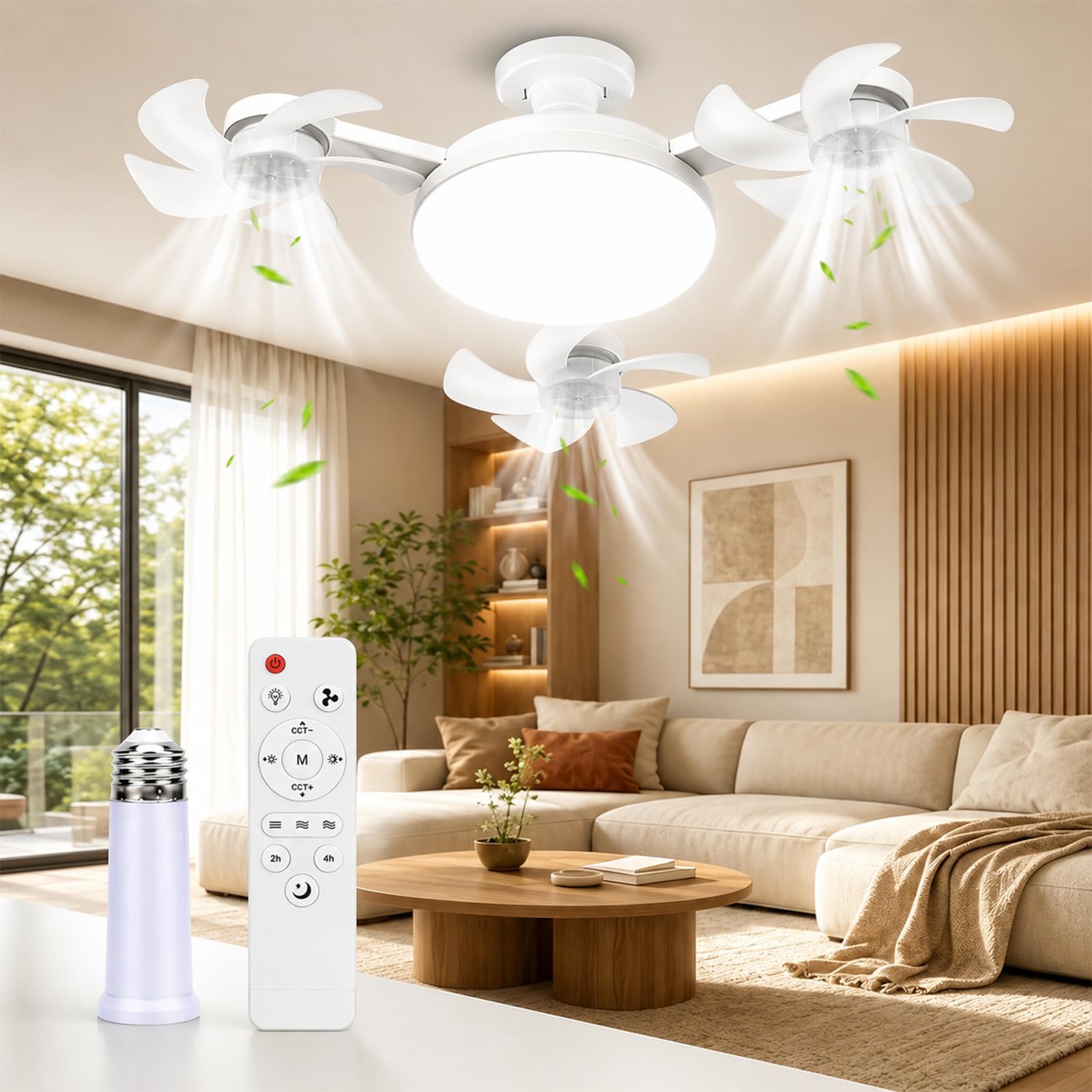 3/4/5 Blade Ceiling Fan with Lights and Remote, 2026 Upgraded Led Drone Ceiling Fan Light with Remote, Dimmable Timing Socket Light Bulb Fans, Silent Plug in Lamp Fans for Bedroom，a-3